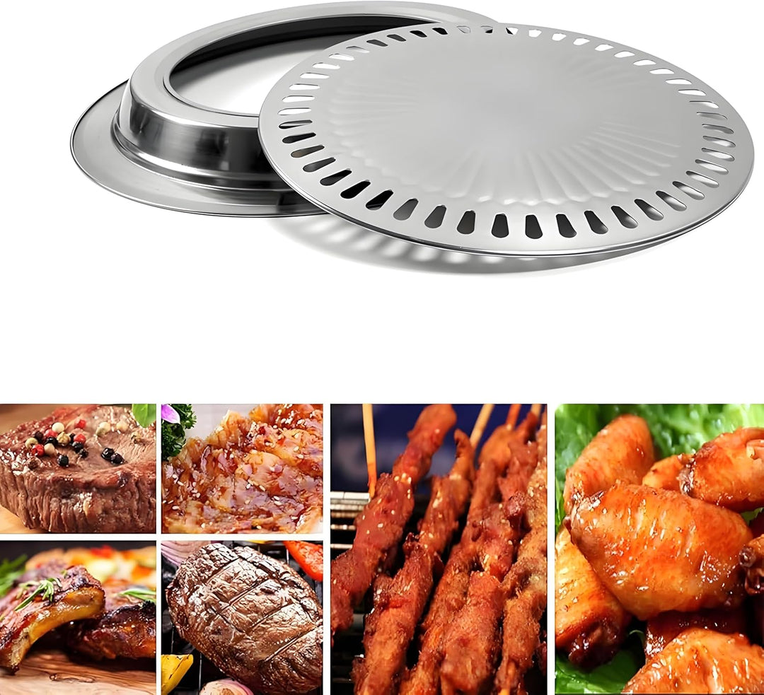 Koreanische Grillpfanne Rauchfreie Camping Grillplatte Indoor Edelstahl Grillplatte,mit Integrierter