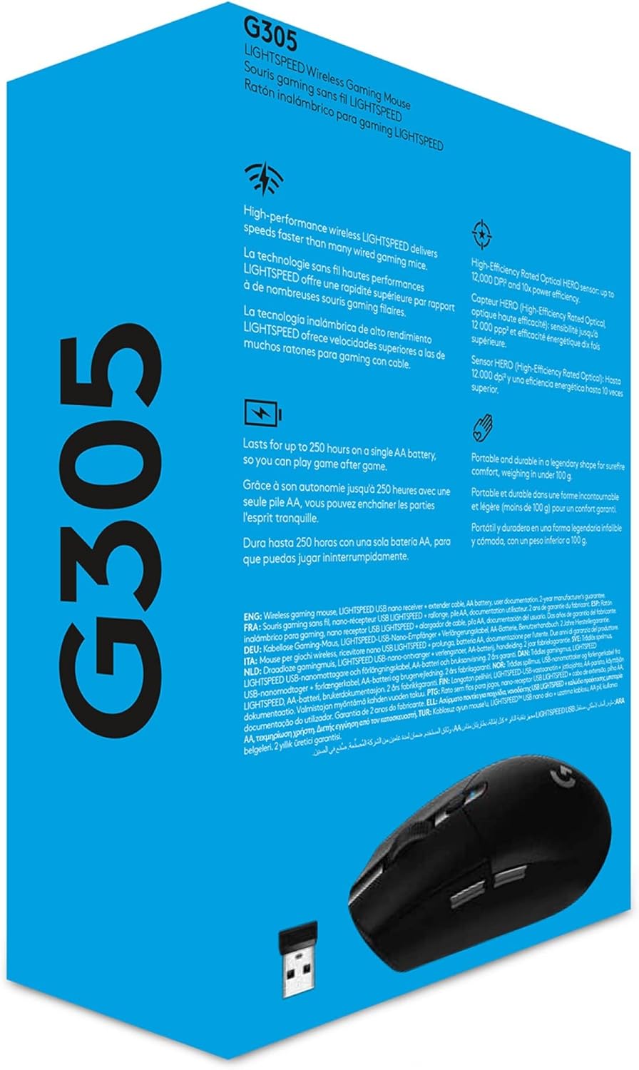 Logitech G305 LIGHTSPEED kabellose Gaming-Maus mit HERO 12K DPI Sensor, Wireless Verbindung, 6 progr