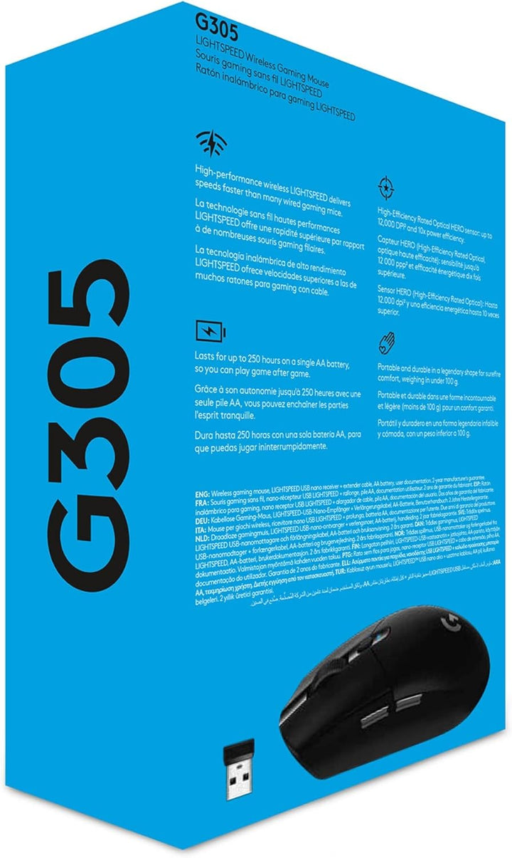 Logitech G305 LIGHTSPEED kabellose Gaming-Maus mit HERO 12K DPI Sensor, Wireless Verbindung, 6 progr