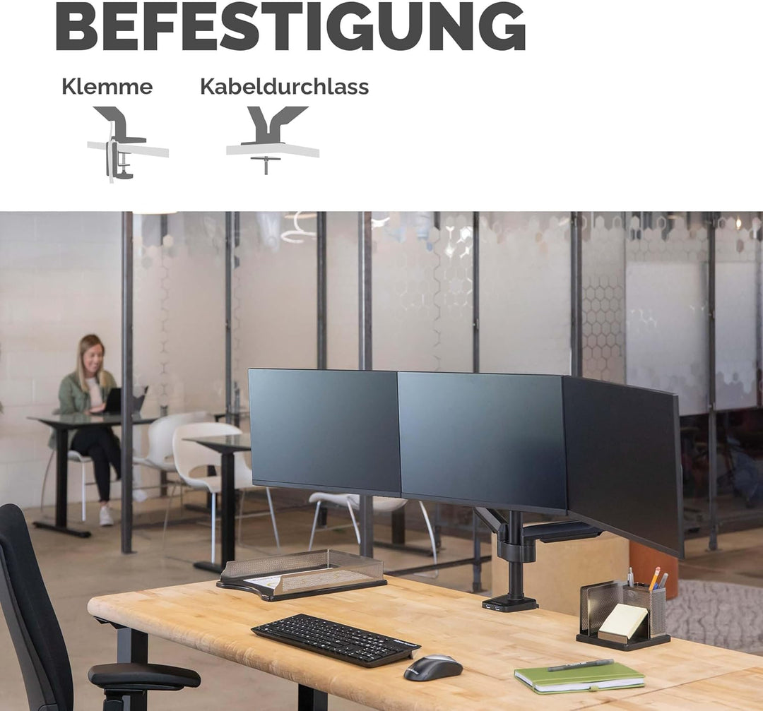 Fellowes Monitor Halterung für 3 Monitore bis je 27 Zoll (68,5 cm) - Platinum Series Monitor Arm mit