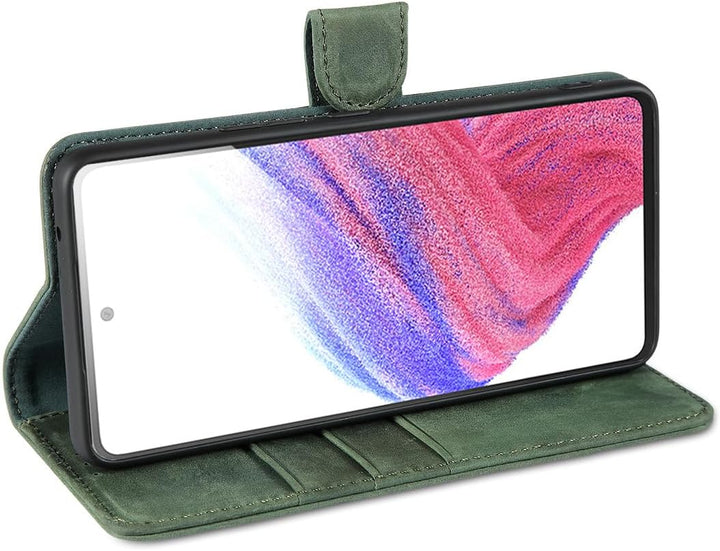 LENSUN Echtleder Hülle für Samsung Galaxy A53, Handyhülle [Echtes Leder][Wallet Kartenfach][RFID Sch
