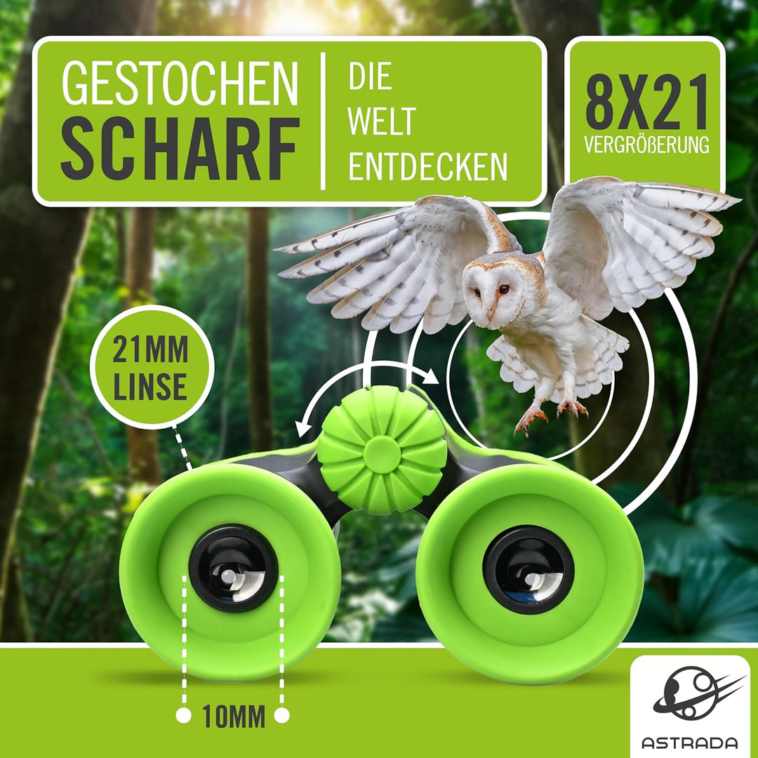 ASTRADA® Fernglas für Kinder [XXL Entdecker-Set] Robustes Kinderfernglas ab 3 Jahre mit Lupe, Kompas