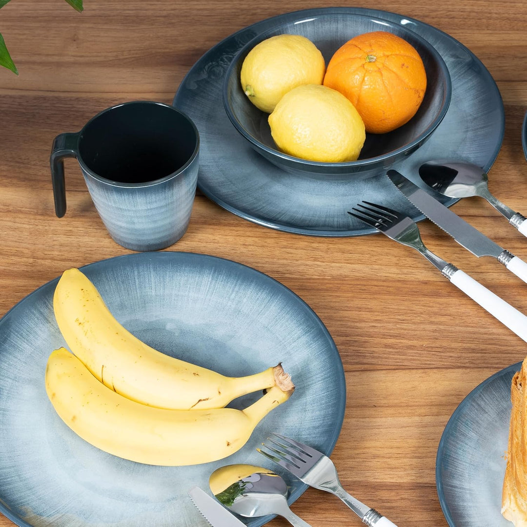 Melamin Geschirr Set Jesolo Grau für 2 Personen Steingutoptik Spülmaschinengeeignet Essgeschirr Camp