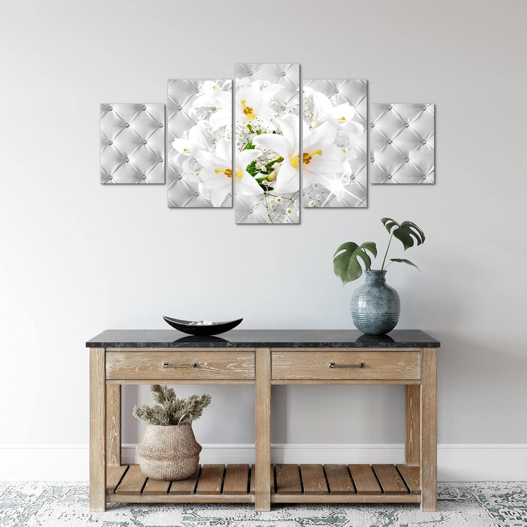 Runa Art Wandbilder Blumen Lilien 5 Teilig Bild auf Vlies Leinwand Deko Wohnzimmer Abstrakt Grün Gel