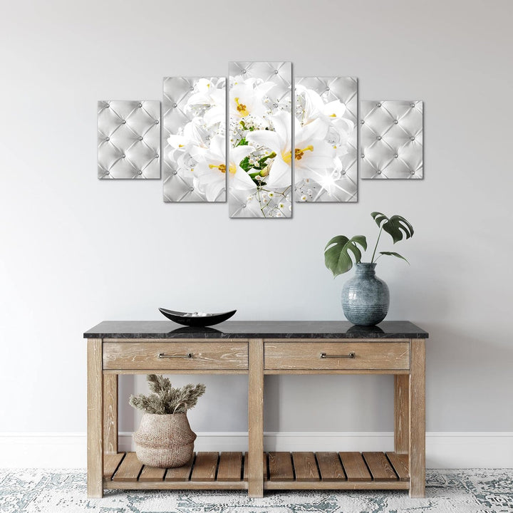 Runa Art Wandbilder Blumen Lilien 5 Teilig Bild auf Vlies Leinwand Deko Wohnzimmer Abstrakt Grün Gel
