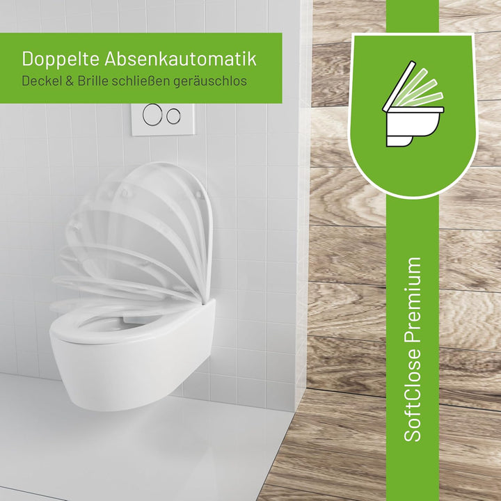 LUVETT® WC-Sitz mit Absenkautomatik D140 D-Form Soft Close® &amp; TakeOff EasyClean Abnahme, hygienisch