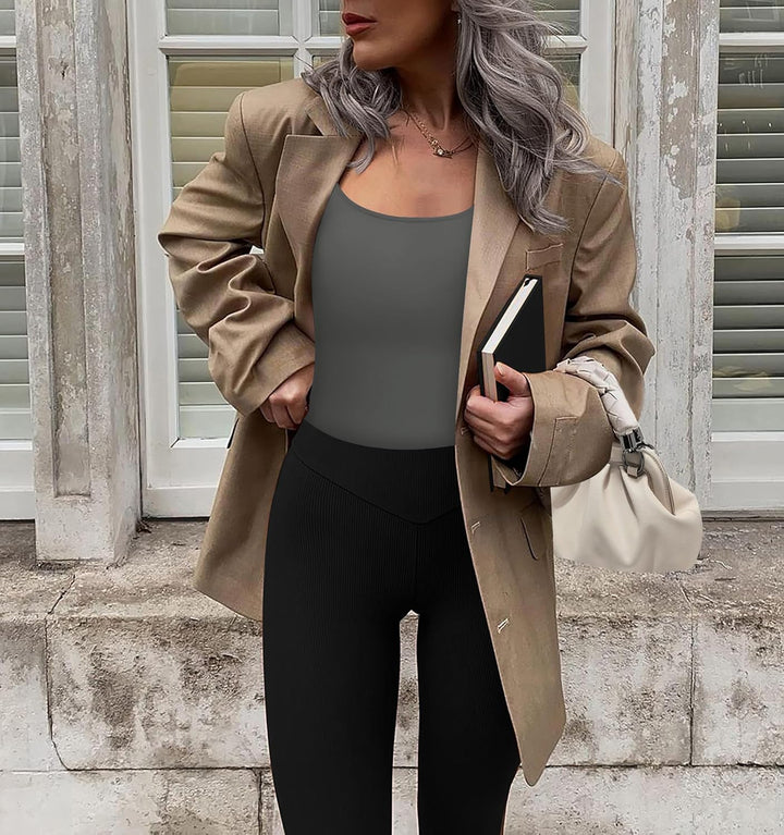 Ekouaer Damen Langarm-Shirt, Rundhalsausschnitt, Stretch, enganliegend, trendiges Basic-Top, leichte