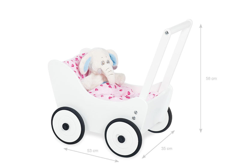 Pinolino Puppenwagen Maria, aus Holz, mit Bremssystem, Lauflernhilfe mit gummierten Holzrädern, für