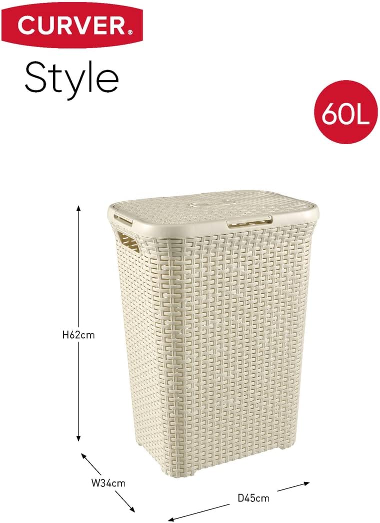 CURVER Style 60L Wäschebox, Plastik, Creme, 44.8 x 34.1 x 61.5 cm Einzelbett 44.8 x 34.1 x 61.5 cm,