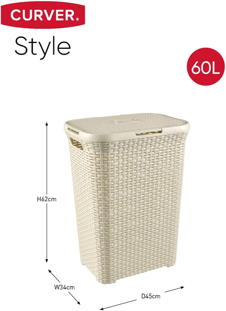 CURVER Style 60L Wäschebox, Plastik, Creme, 44.8 x 34.1 x 61.5 cm Einzelbett 44.8 x 34.1 x 61.5 cm,