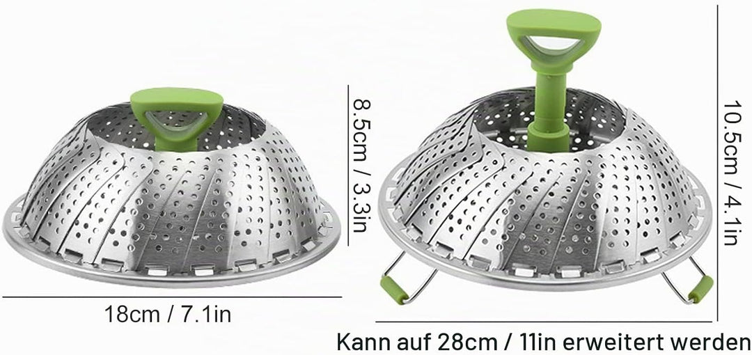 Edelstahl Dampfgarer Einsatz mit Griff, 18cm bis 28cm Einziehbares Multifunktions Faltbar Dünsteinsa