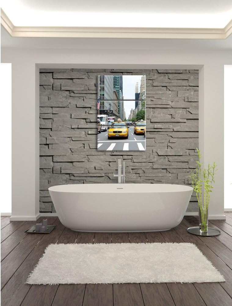 Pixxprint Taxi in New York City / 3-Teilig/Gesamtmass 120cm Leinwandbild bespannt auf Holzrahmen/Wan