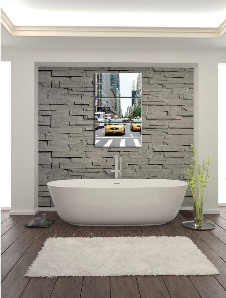 Pixxprint Taxi in New York City / 3-Teilig/Gesamtmass 120cm Leinwandbild bespannt auf Holzrahmen/Wan