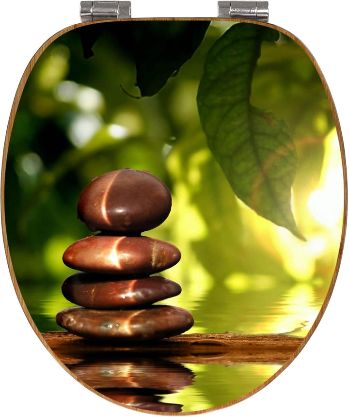 banjado® Design WC Sitz Bambus Absenkautomatik mit Motiv Feng Shui/Toilettendeckel mit Absenkautomat