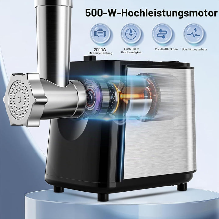 Helangel Elektrischer Fleischwolf, 2000-W-Fleischwolf, Professioneller Wurstmacher &amp; Kubbe-Set mit 3