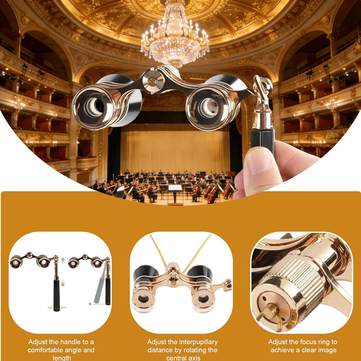 Opernglas Theaterglas 3x25 Opernglas Fernglas Kompakt mit Verstellbarem Griff und Metallkette, Faltb