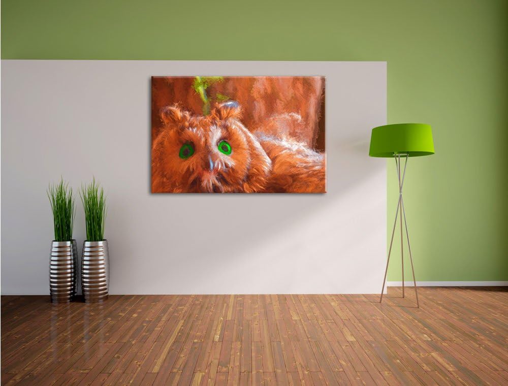 Pixxprint Eule mit grünen Augen als Leinwandbild/Grösse: 100x70 cm/Wandbild/Kunstdruck/fertig bespan