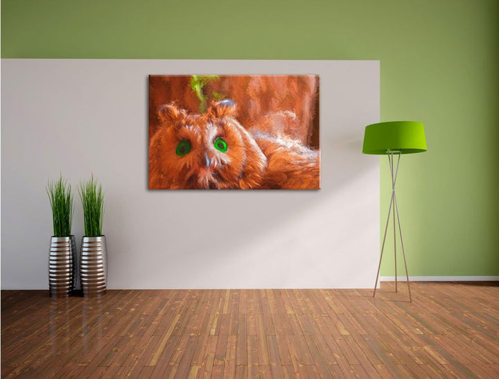 Pixxprint Eule mit grünen Augen als Leinwandbild/Grösse: 100x70 cm/Wandbild/Kunstdruck/fertig bespan