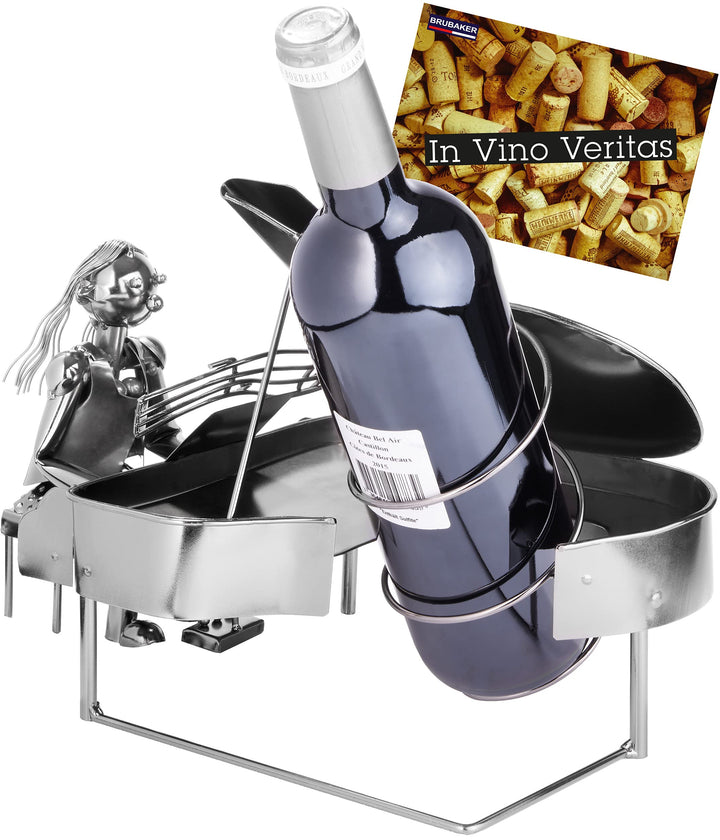 BRUBAKER Weinflaschenhalter Pianistin Klavierspielerin mit Klavier - Metall Skulptur Flaschenständer