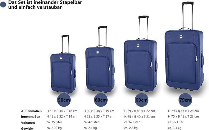 Stoffkoffer Trolley Reisekoffer Inline Rollen (Handgepäck-Mittel-Gross-Sehr Gross) (Blau, Sehr gross