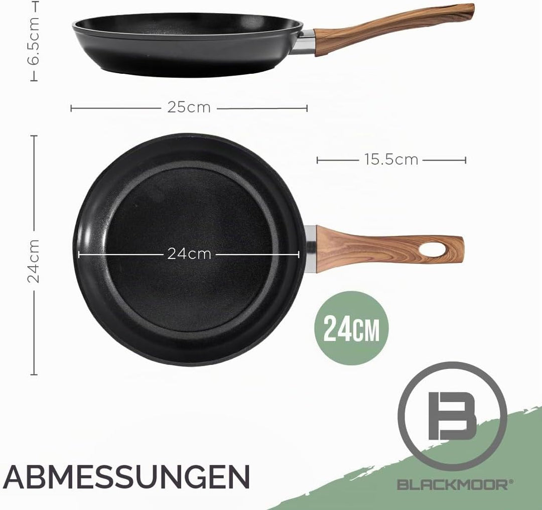 Blackmoor Bratpfanne 24 cm mit Bakelit-Griff in Holzoptik/Antihaft-Keramikbeschichtete Bratpfanne, P