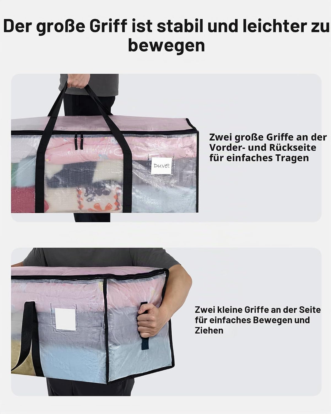 JOJOSEE 6 Stück 120L Aufbewahrungstasche, Grosse Transparente Umzugstaschen mit Reissverschluss Grif