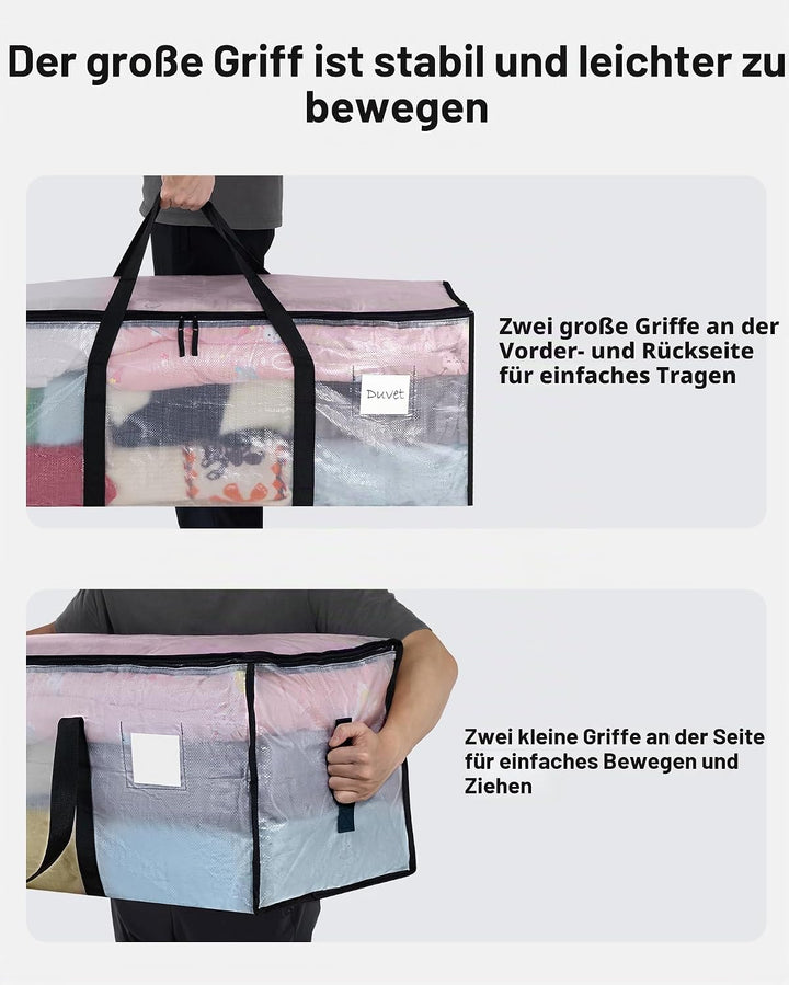JOJOSEE 6 Stück 120L Aufbewahrungstasche, Grosse Transparente Umzugstaschen mit Reissverschluss Grif