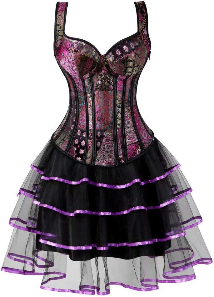 Korsett Kleid Corsagenkleid Vollbrust Träger Reissverschluss Schnüren Sexy Violett XXS Lila, XXS Lil