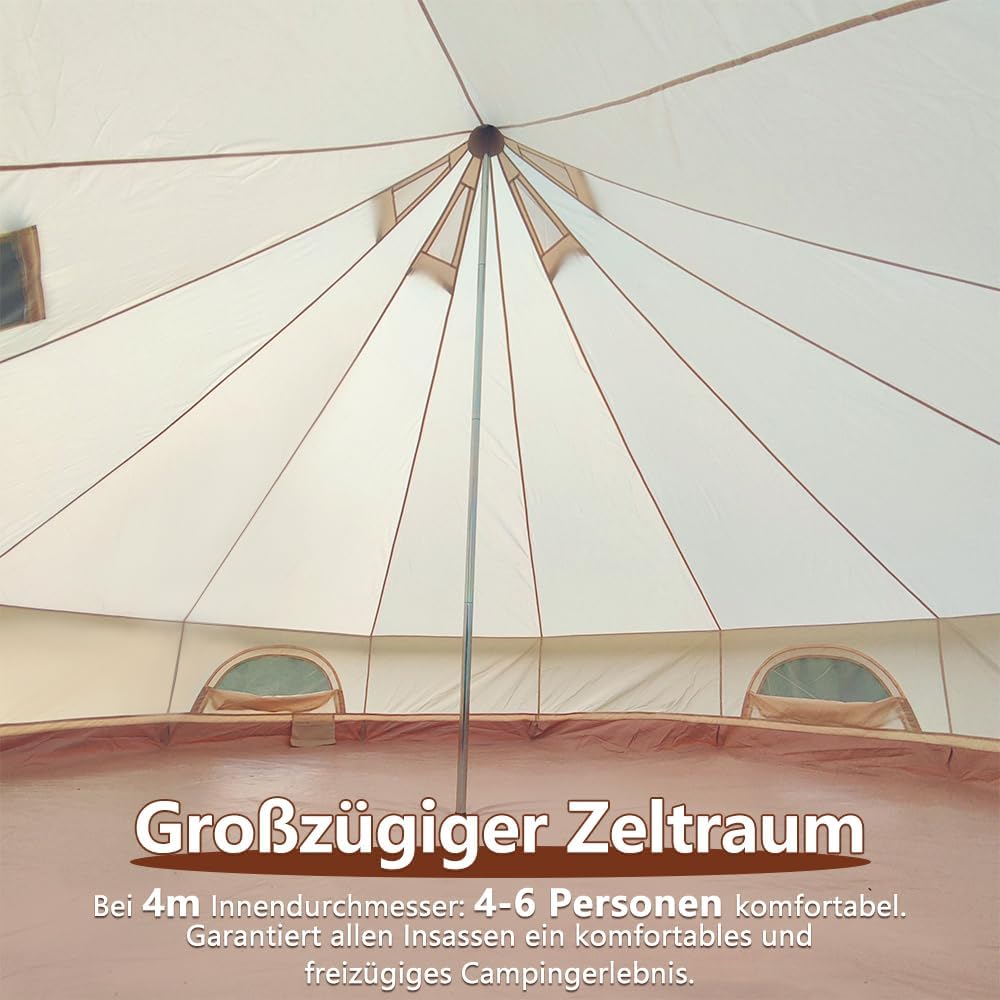Oxford Bellzelt für Familien-Camping – Geräumige 4m Jurte mit Ofenanschluss, 4-Jahreszeiten Outdoor