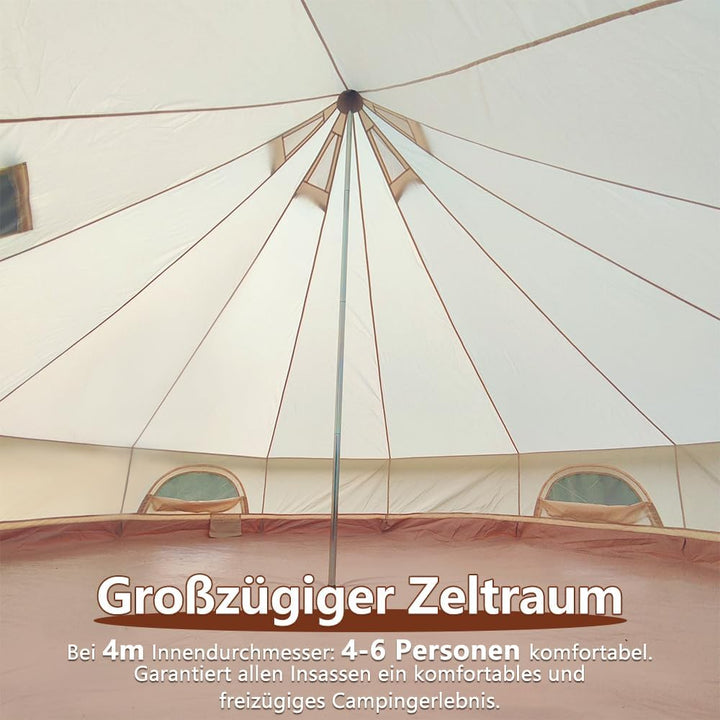 Oxford Bellzelt für Familien-Camping – Geräumige 4m Jurte mit Ofenanschluss, 4-Jahreszeiten Outdoor
