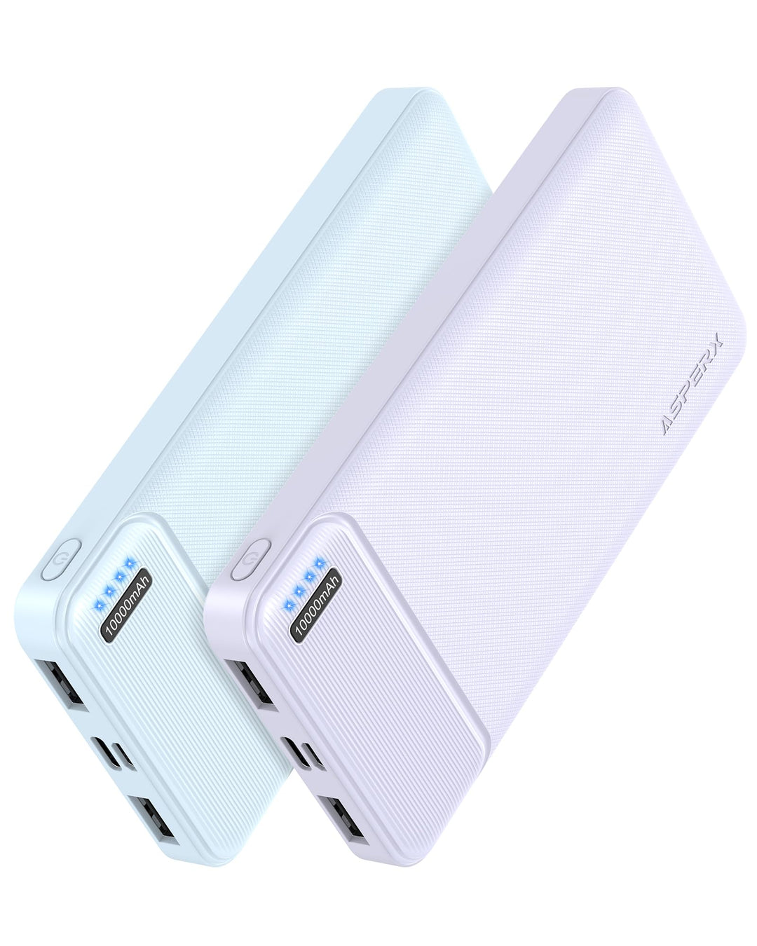 AsperX Power Bank 10000mAh 2 Stück, Slim Klein Aber Stark Externer Handyakkus, USB C Eingang und Aus