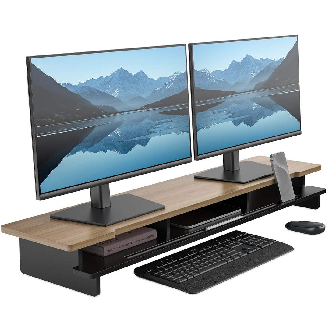 Monitorständer Dual-Monitorständer für Schreibtisch, Holzregal für Schreibtisch mit Aufbewahrungsorg