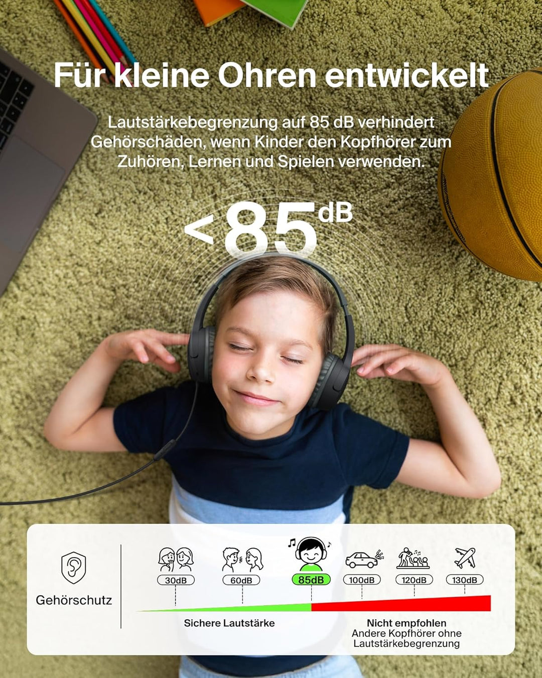Belkin SoundForm Kopfhörer Kinder mit Kabel, USB-C auf 3,5-mm-Klinken Dongle, integriertes Mikrofon,