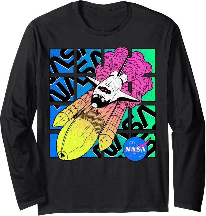 NASA Neon Retro Space Crafts Poster Langarmshirt