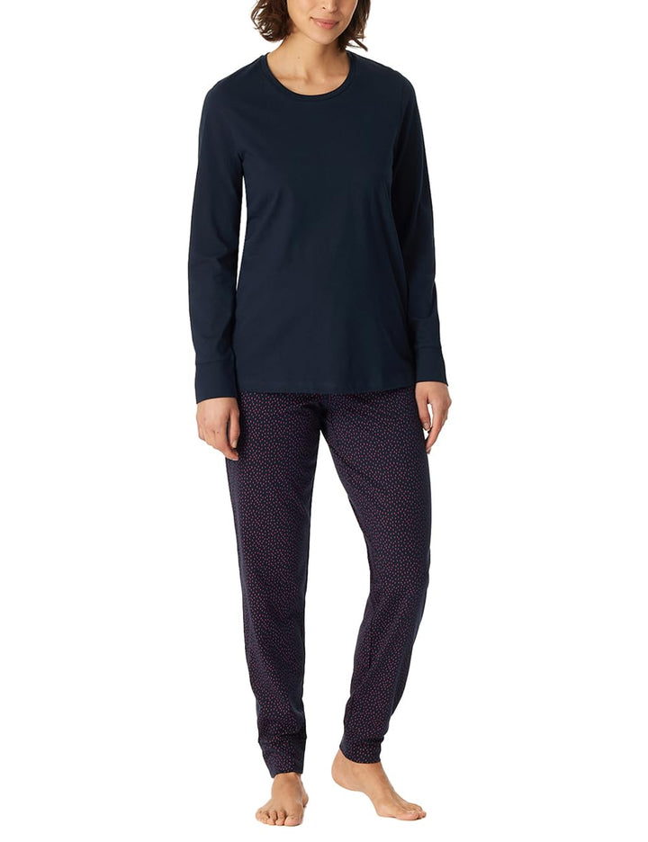 Schiesser Damen Schlafanzug lang mit Bündchen Baumwolle - Nightwear 48 Nachtblau_180063, 48 Nachtbla