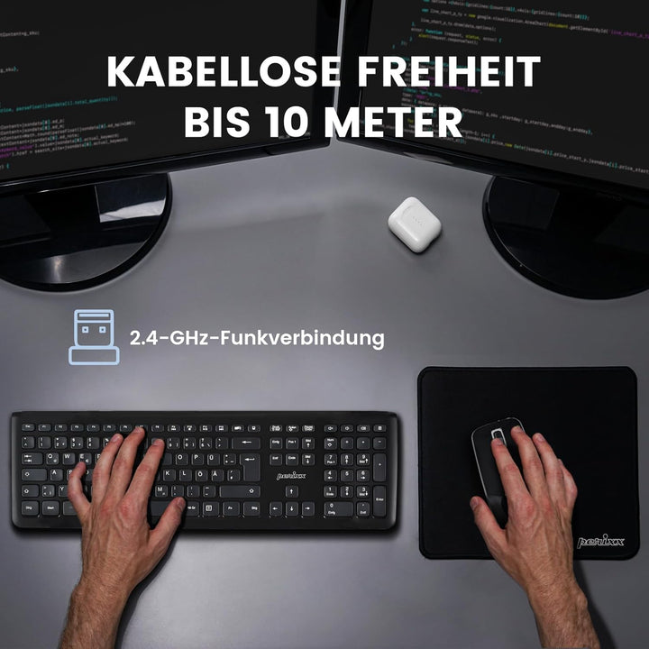 Perixx PERIDUO-703B Kabelloses Tastatur und Maus Set, 2.4G Funk, Mini USB Empfänger, 10m Reichweite,