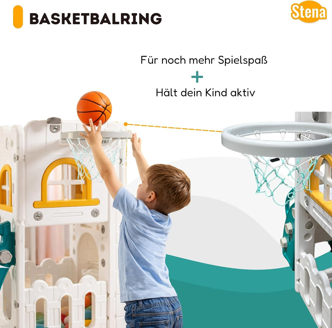 Stena Spielhaus mit Rutsche und Schaukel - Basketballkorb, Ball &amp; Spielzeug-Teleskop - Indoor &amp; Outd