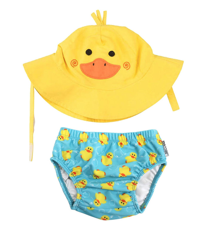 ZOOCCHINI LSF 50+ Baby Schwimmwindel & Sonnenhut Set, Pfützen die Ente, 3-6 Monate