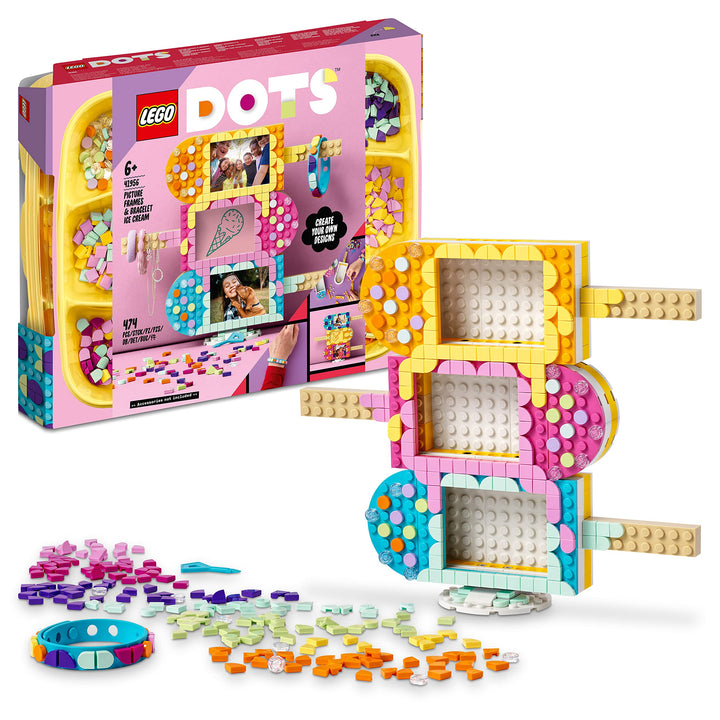 LEGO 41956 DOTS Eiscreme Bilderrahmen & Armband, DIY Bastelset für personalisierten Schmuck und Deko