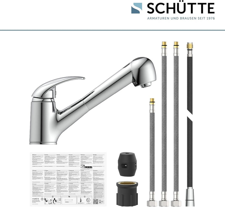 SCHÜTTE 33379 ABERDEEN Niederdruck-Küchenarmatur mit ausziehbarer Geschirrbrause, Wasserhahn für die