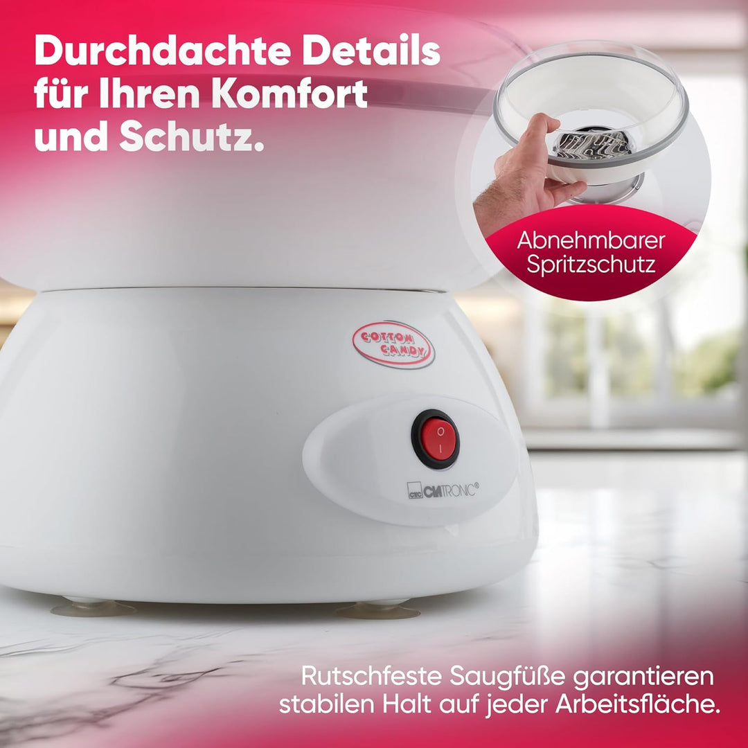 Clatronic Zuckerwatten-Maker | Süsse Leckereien für jede Party | Zuckerwattemaschine mit Quarz-Heize