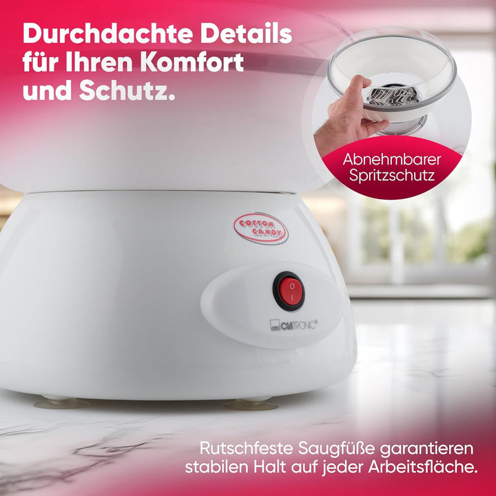 Clatronic Zuckerwatten-Maker | Süsse Leckereien für jede Party | Zuckerwattemaschine mit Quarz-Heize