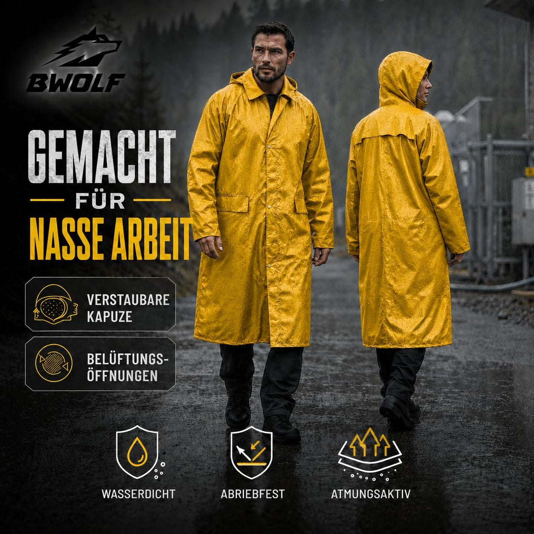 BWOLF POSEIDON Regenmantel Herren Regenmantel Wasserdichte Lange Regenjacke Outdoor Wiederverwendbar