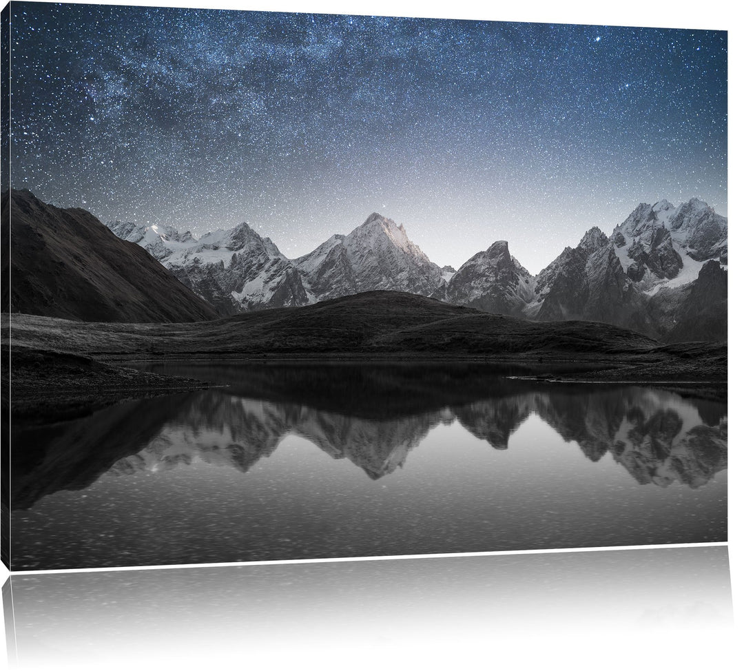Pixxprint Sternenhimmel über dem Gebirge als Leinwandbild | Grösse: 100x70 cm | Wandbild | Kunstdruc