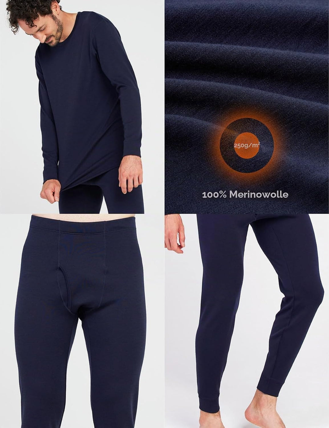 LAPASA Herren 100% Merinowolle Thermounterwäsche Set, Premium Merino Wolle Unterhemd &amp; Unterhosen, T
