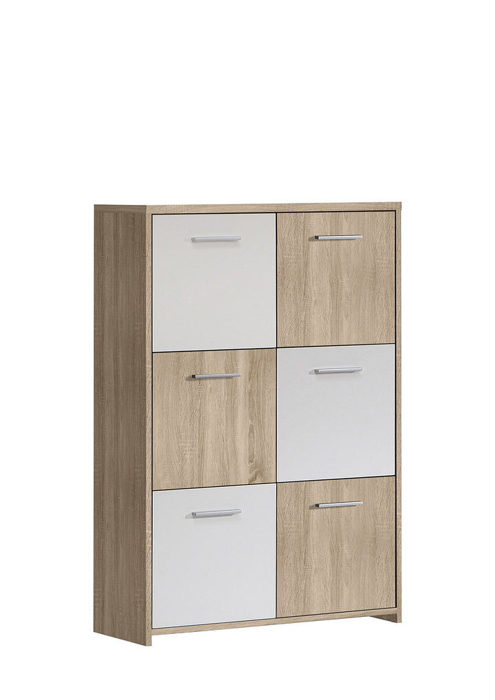 FORTE Quadro Kommode mit 6 Türen, Holzwerkstoff, Sonoma Eiche / Weiss, 77.2 x 29.6 x 112.7 cm, 29.6T