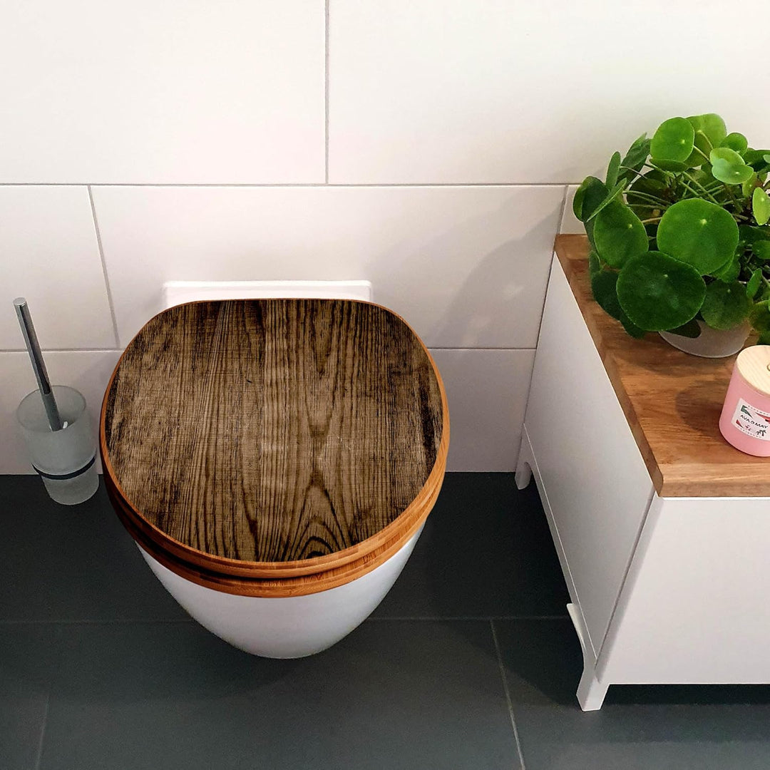 banjado® Design WC Sitz Bambus Absenkautomatik mit Motiv Maserung Dunkel/Toilettendeckel mit Absenka