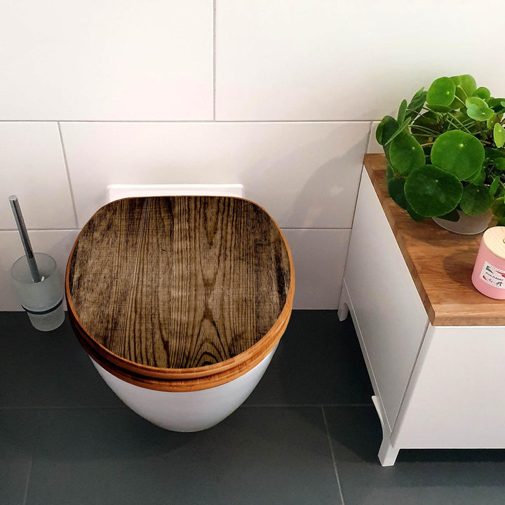 banjado® Design WC Sitz Bambus Absenkautomatik mit Motiv Maserung Dunkel/Toilettendeckel mit Absenka
