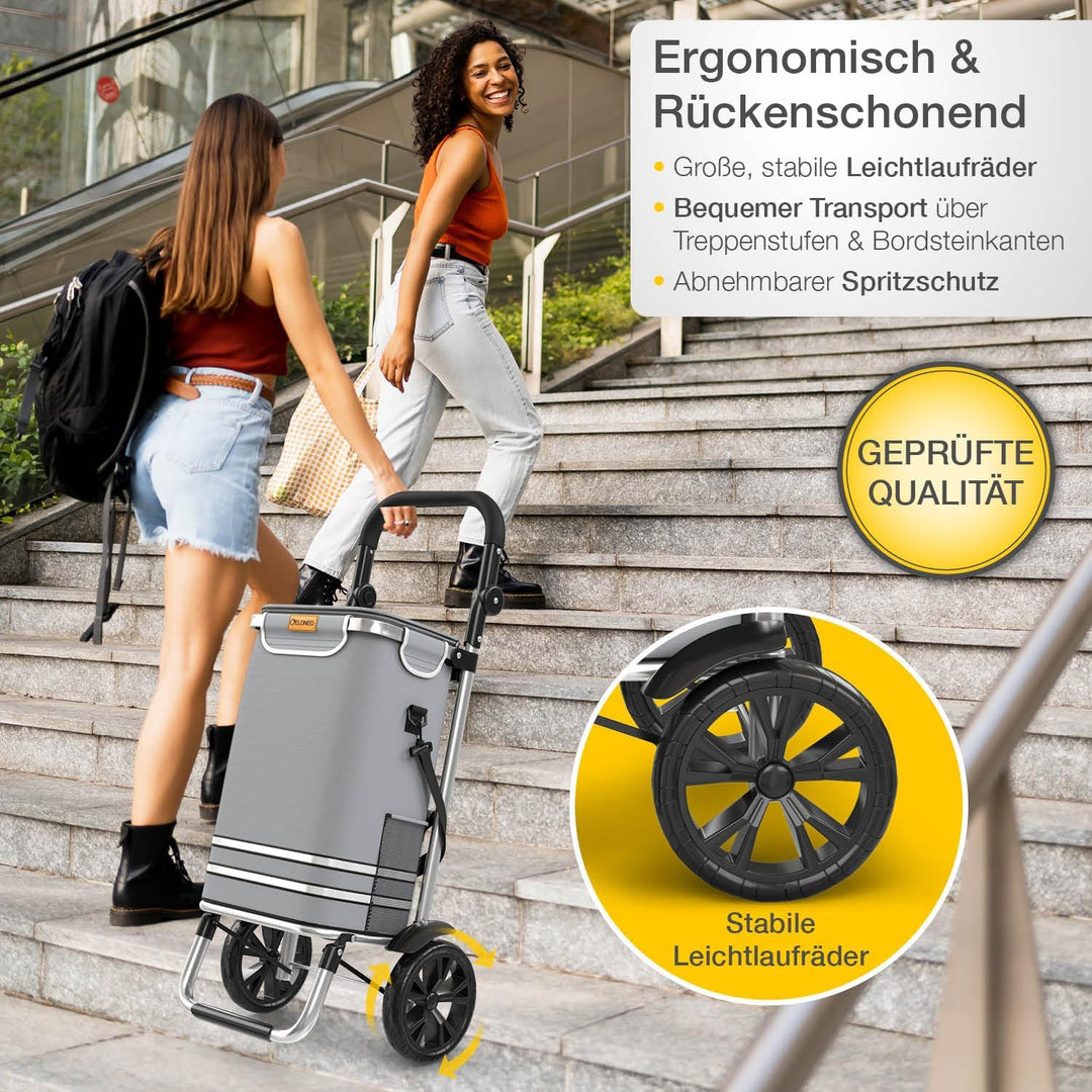 ELONEO Einkaufstrolley klappbar, Einkaufswagen mit Kühlfach, 3in1 Trolley, Sackkarre & Umhängetasche