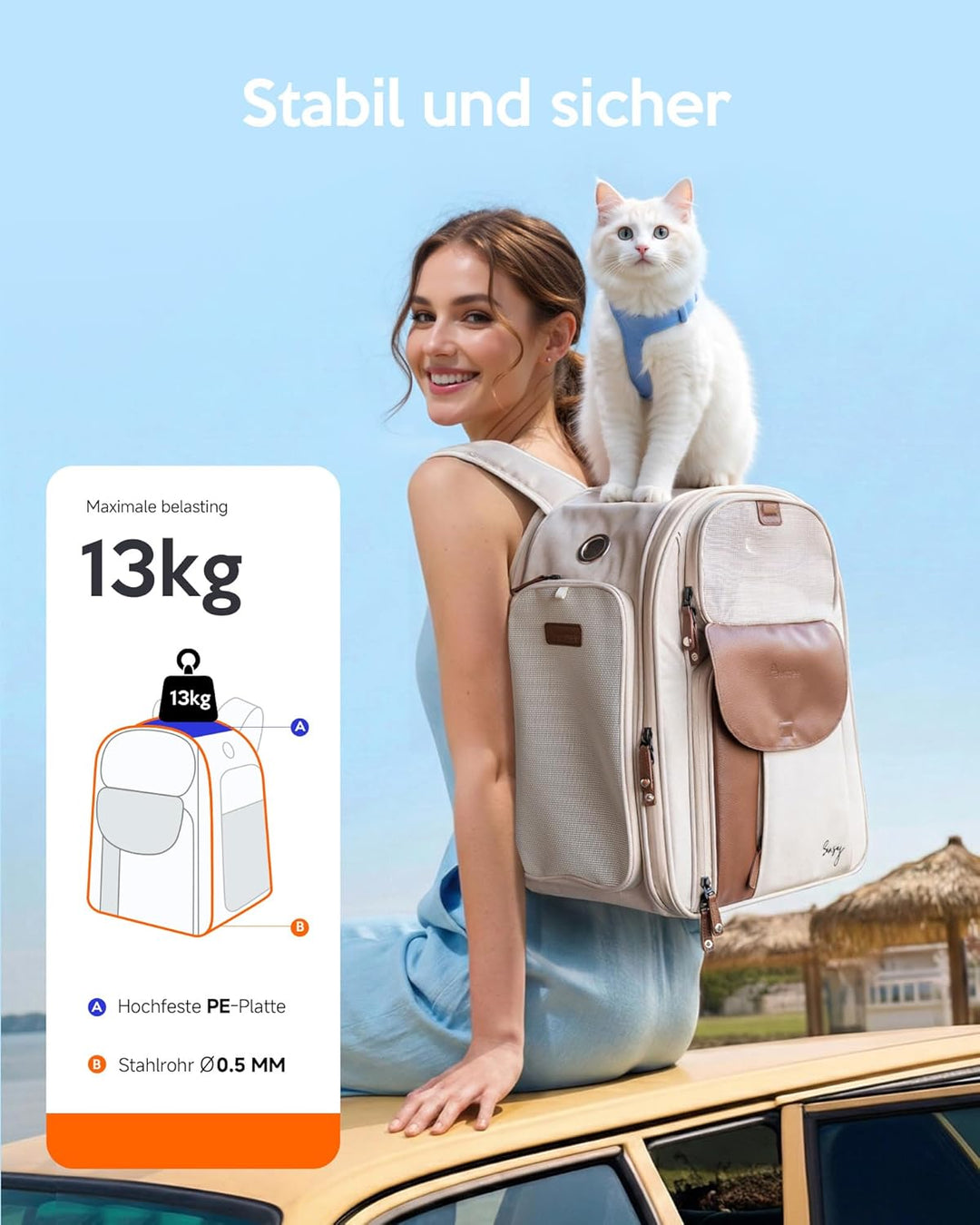 Sensej x Pawmee Katzenrucksack mit Staufach für Katzentoilette – Tragbar & Platzsparend, Ausziehbare
